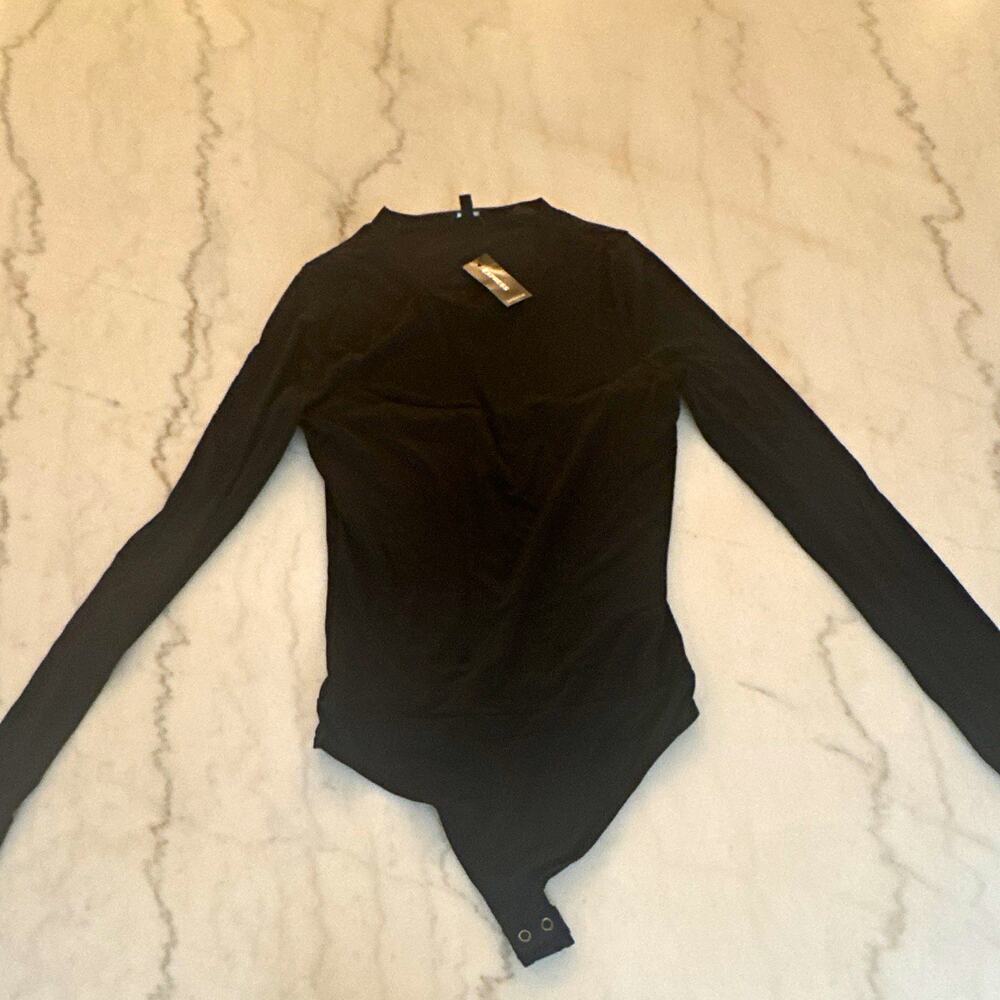 Express Women’s Black Long Sleeve Solid Bodysuit One Piece, Size S Regular 0062